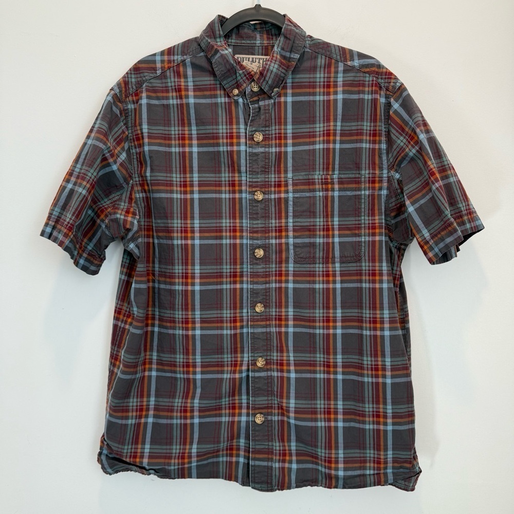 Duluth Trading Co Mens Plaid Relaxed Fit Short Sleeve Button Down Shirt Sz M